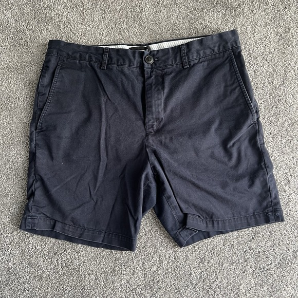 Club Monaco Shorts Mens 30 Black Chino Flat Front Baxter Fit Cotton Canvas Navy - Picture 1 of 5